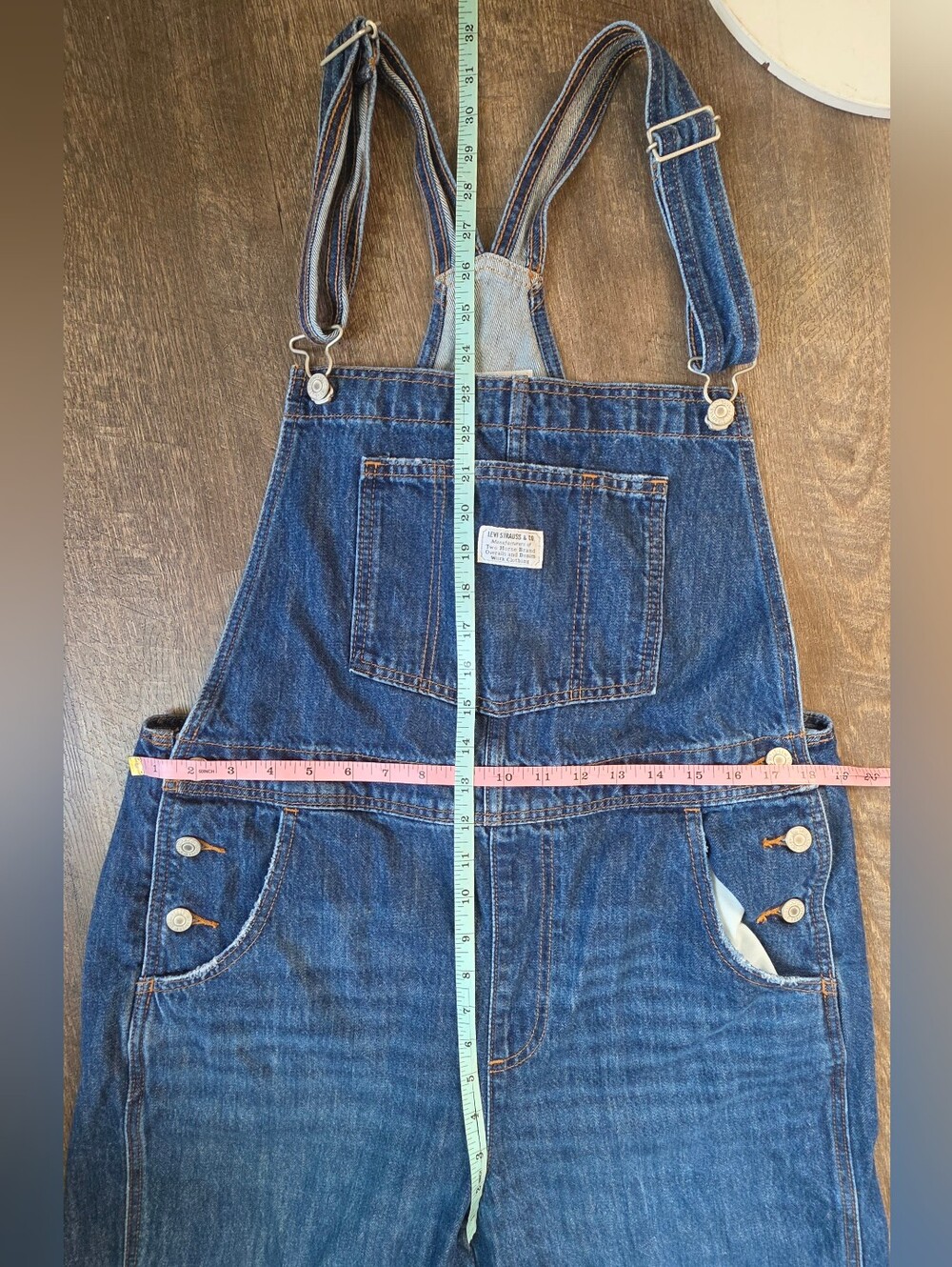 Levi's Vintage Cut Denim Overalls Womens L Med-Dark Wash Relaxed Straight Leg - Picture 9 of 16